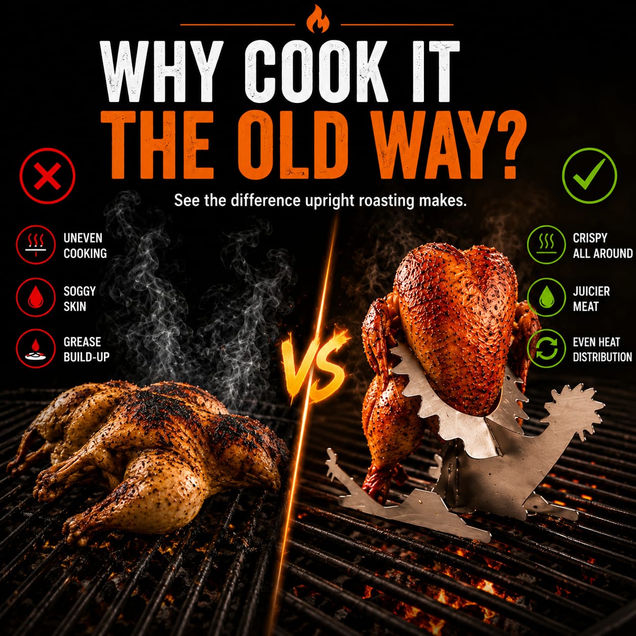 Rooster Rider™ Rooster-style chicken roasting stand